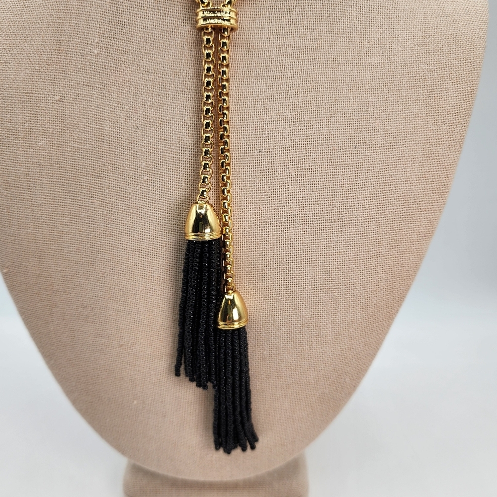 J. Crew Gold Tone and Black Beaded Offset Necklace - Picture 2 of 11